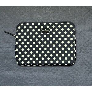 Kate Spade NY Black & Mint Polka-Dotted Laptop Sleeve 14” x 10” Glam Chic Gift